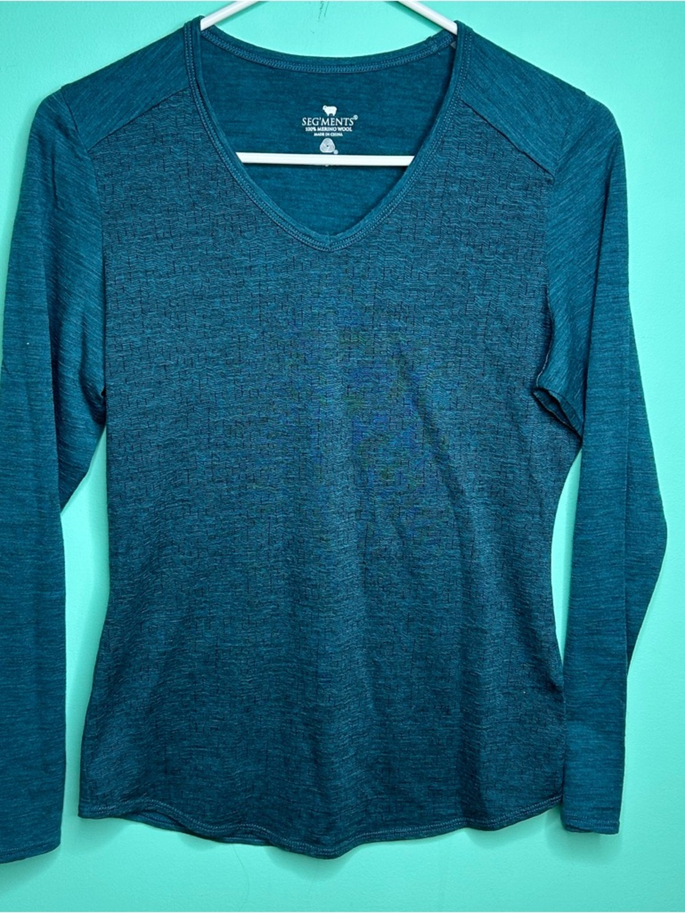 Segments Womens Teal Long-Sleeve V-Neck Top size small
